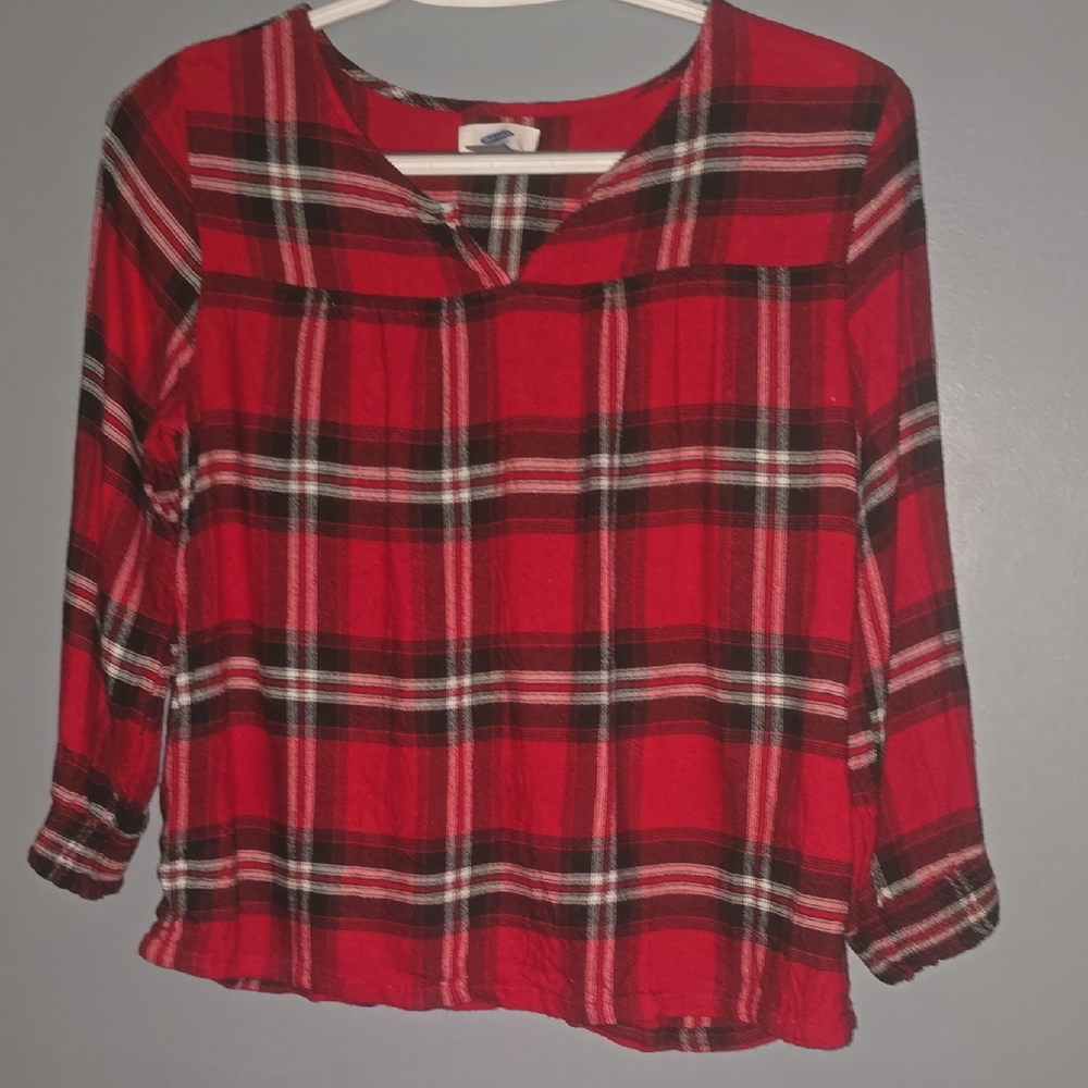 Old Navy Red and Black Plaid Kids Blouse